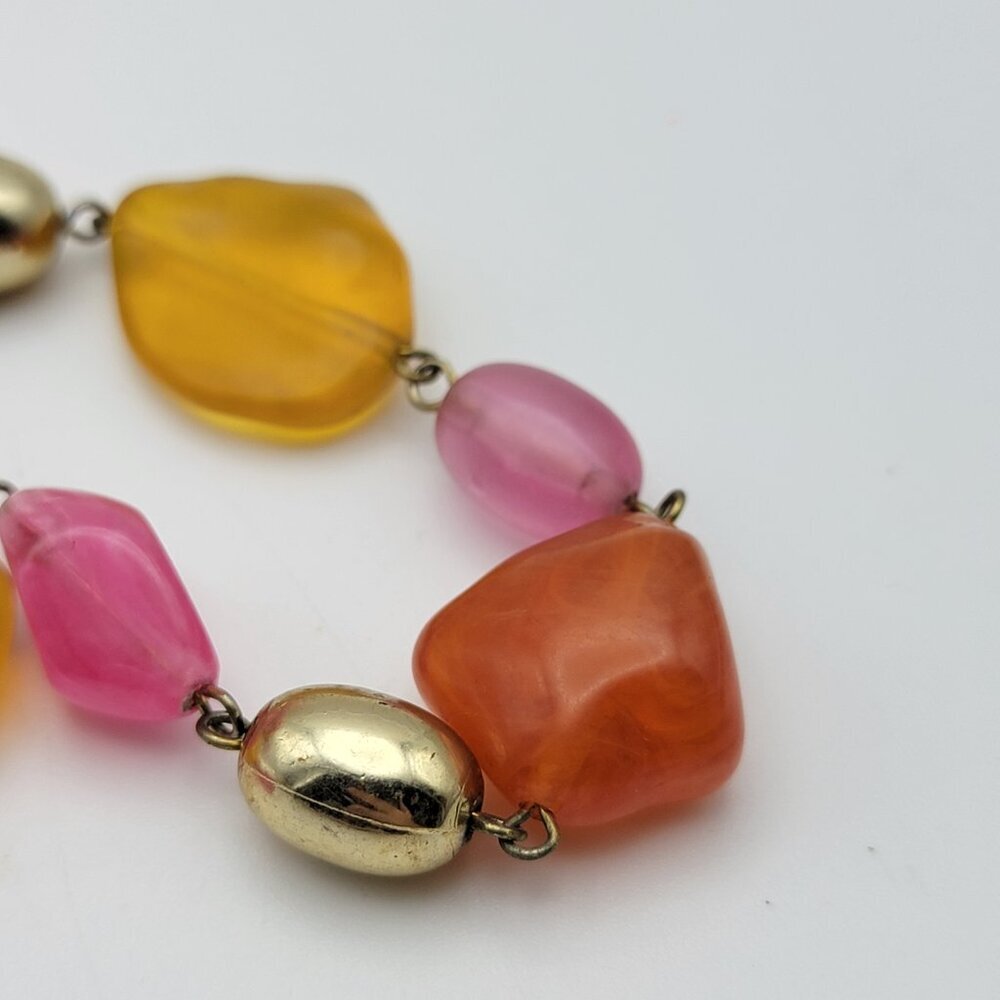 Vintage Lucite Coloful Beaded Necklace Fruit Salad Gold Tone 31 Inch - Picture 4 of 9